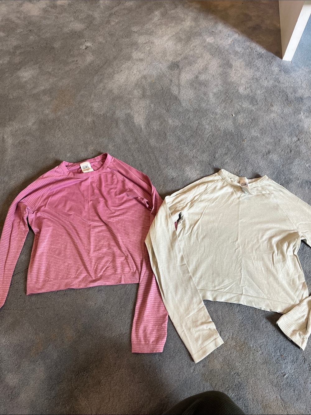 Athleta Girls' Long Sleeve Ribbed Crop Tops in Pink and Cream